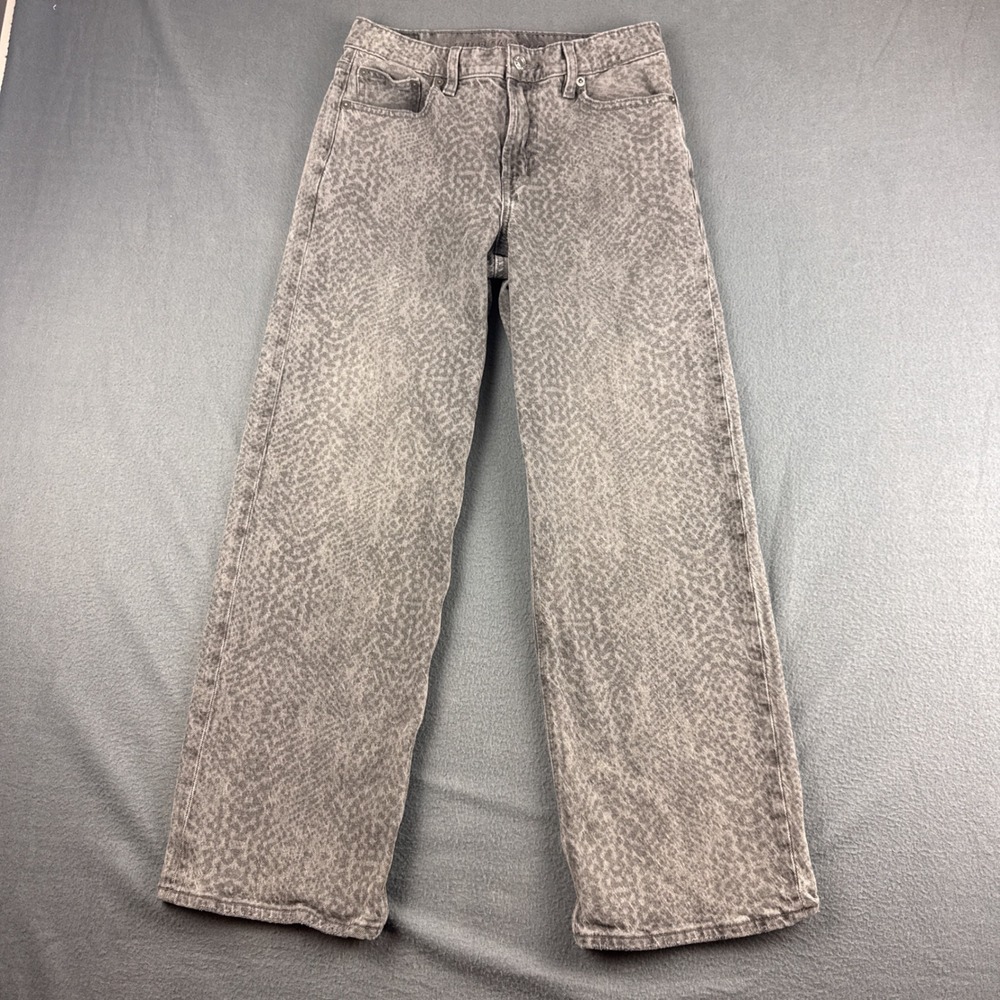 American Eagle Stovepipe Jeans Women's 2 Gray Leopard Print High Rise Straight